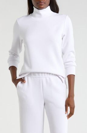Lord & Taylor Dreamweave Recycled Polyester Blend Mock Neck Sweatshirt in Brilliant White at Nordstrom, Size X-Small