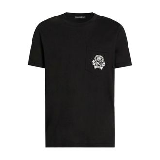 Dolce & Gabbana T-Shirts, male, Black, Size: 2XL Cotton T-shirt with Embroidery