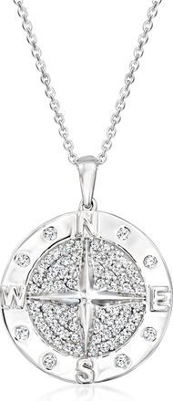 Ross-Simons Diamond Compass Pendant Necklace in Sterling Silver