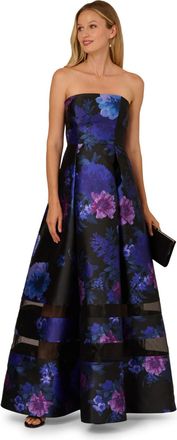 Adrianna Papell Womens Strapless Organza Gown - Black - Size 14 UK