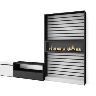 Skraut Home Skraut Home - Muebles De Sal&oacute;n Para Tv, Conjunto De Muebles Comedor, 260x186x35cm, Para Tv Hasta 65, Chimenea El&eacute;ctrica, Estilo Moderno, Blanco Y Negr