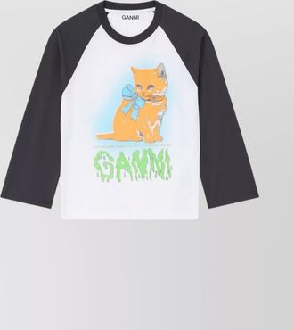 Ganni organic cotton cropped three quarter sleeve graphic t-shirt