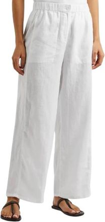 Eileen Fisher White Wide Leg Linen Trousers Size L