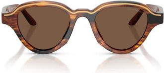 Emporio Armani 47mm Small Irregular Sunglasses in Shiny Striped Dark Brown at Nordstrom