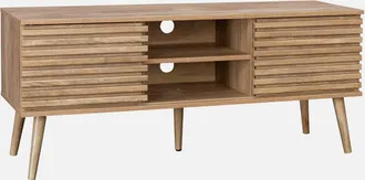 Sweeek Sweeek - Mueble Tv Escandinavo 2 Puertas, Decoraci&oacute;n Madera Acanalada, Madere, Natural, 120x39x51.5 Cm