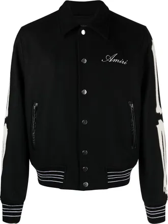 Amiri Bones Varsity appliqu&eacute; wool-blend bomber jacket - men - Nylon/Viscose/Wool - 48 - Black