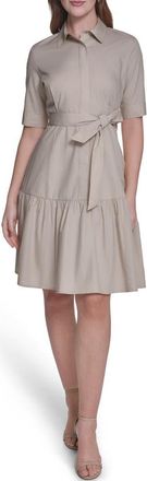 Calvin Klein Short Sleeve Cotton Shirtdress in Khaki at Nordstrom Rack, Size 12