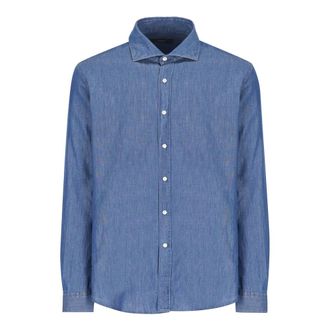 Fay Blauw Denim Overhemd met Geborduurd Logo - Heren - Spijkeroverhemden - Blauw - S - Denim - Overhemden
