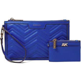 Anne Klein Two-Piece Pouch Set Womens Galactic Cobalt Chevron Quilted FROG397