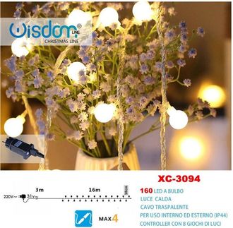 Trade Shop Trade Shop - Catena Luminosa A Bulbo 160led Luce Calda Cavo Trasparente 8 Giochi Luce Xc-3094