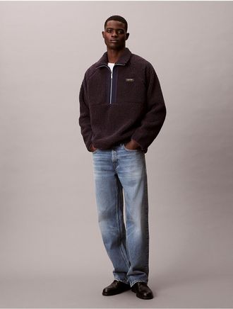 Calvin Klein Mens Sherpa Roll Neck Quarter Zip Sweatshirt - Purple - XS