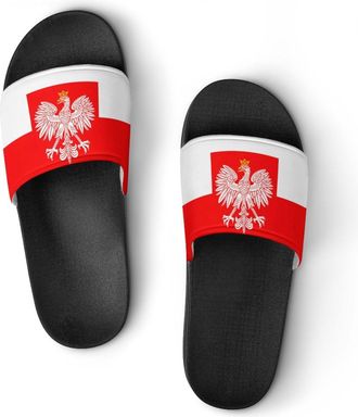 Generic Poland Flag with White Royal Ea-gles Shower Shoes Slipper for Women Men Beach Slippers Quick Drying Non Slip Open-Toe Sandals