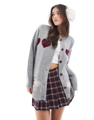 Miss Selfridge heart cardigan in gray