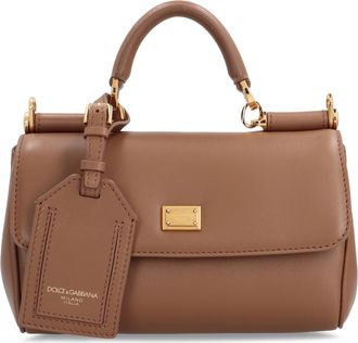 Dolce & Gabbana Womens My Sicily Handbag Black Calf Leather Brown Handbags Hand Bags