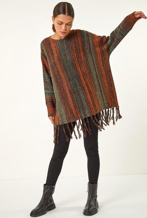 Roman Ombre Vertical Stripe Fringe Jumper