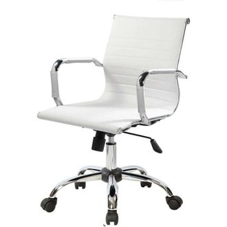 Dmora Dmora - Silla De Oficina Dlemmen, Sill&oacute;n Ejecutivo Con Reposabrazos, Silla De Oficina Ergon&oacute;mica, Blanco, 63x54h106/116 Cm