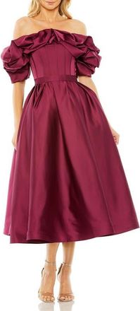 Mac Duggal Off The Shoulder Tea Length Gown in Plum at Nordstrom, Size 10