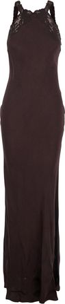 Twin-Set Brown Halterneck Long Dress With Lace Embellishment On The Rear In Viscose Woman