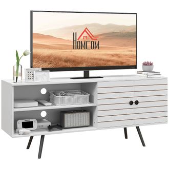 HOMCOM White TV Unit For 65 Inch TVs With 2 Open Shelves - Door And 2 Cable Holes | TJ Hughes