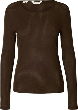 Selected Lina Lano High Neck Top - Dames - Truien - Bruin - Maat: L Wol
