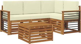 vidaXL Conjunto De Sof&aacute;s De Exterior 5 Uds. Natural Y Crema Poli&eacute;ster Vidaxl