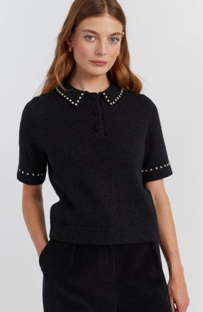 Chinti and Parker Black Laura Whitmore Diamonte Polo Top