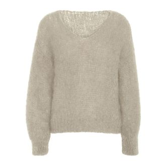 Americandreams Milana ls Mohair gebreide trui - Dames - V-hals truien - Beige - L - Truien & Vesten
