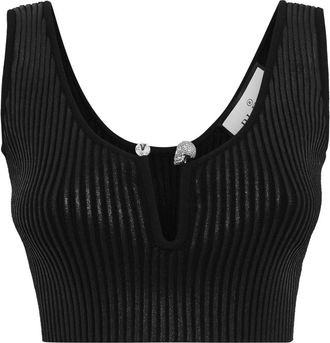 Philipp Plein Tops, Dames, Zwart, M, Katoen, Ribgebreide Mouwloze Top
