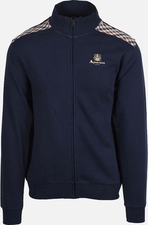 Aquascutum Mens Aquascutum Club Check Shoulder Full Zip Sweatshirt Navy - Size: 44