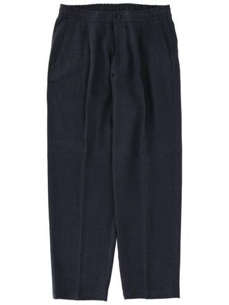 Herno Black Tapered Front Pleats Linen-Blend Formal Pants