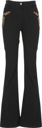 Etro Zwarte katoenen jeans met zwarte bloemenborduursels - Dames - Flared Jeans - Zwart - W28 - Katoen - Jeans
