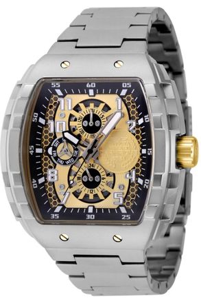 Invicta Racing 49065 Heren Horloge - Quartz Uurwerk - Roestvrij Staal met gouden Wijzerplaat - 47mm