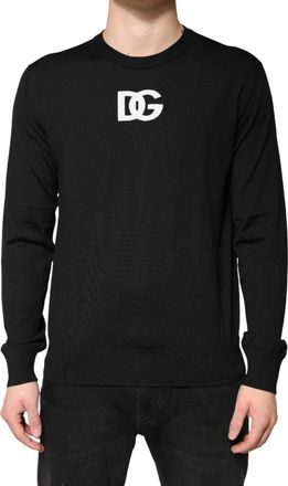 Dolce & Gabbana Mens Logo-Embroidered Wool Sweatshirt Black Sweatshirts