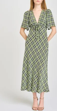 Wayf Jules Plaid Midi Dress in Olive Checker at Nordstrom, Size X-Large
