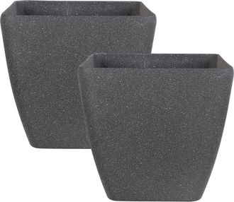 Beliani Beliani - Conjunto De 2 Macetas De Mezcla De Piedra Gris Oscuro 34 X 34 Cm Poliresina Zeli