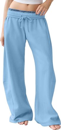 Generic Womens Blue Tracksuit Bottoms Wide Leg Joggers Straight Leg Sweatpants Solid Color Casual Jogging Pants Sports Trousers for Yoga Baggy Fitness Gym Lou