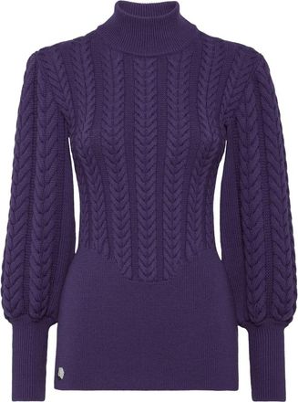 Philipp Plein Wool Turtleneck LS Basic - Dames - Coltruien - Paars - XS - Wol - Truien & Vesten