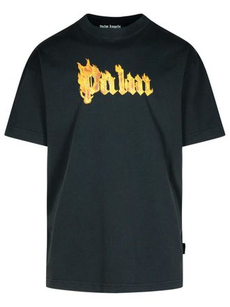 Palm Angels Burning Palm Black Cotton Oversize T-Shirt