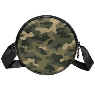 Generic Circle Crossbody Bag for Women, Camouflage Small Sling Bag Daypack with Zipper Adjustable Shoulder Straps Casual Ladies Girls Round Purse
