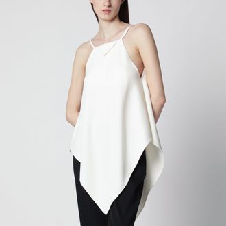 Balenciaga Top a sciarpa in cr&ecirc;pe di lana e seta avorio