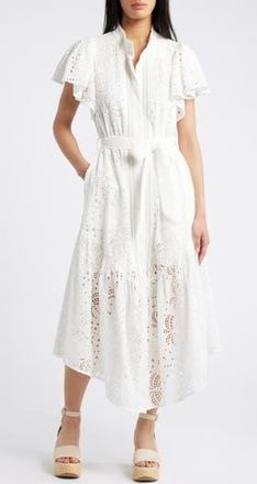 Ciebon Isabella Cotton Eyelet Maxi Shirtdress in White at Nordstrom Rack, Size Medium