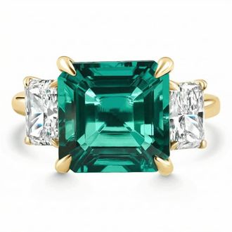 Pompeii3 8Ct Asscher Cut Emerald & Diamond Ring 14k Gold or Platinum Lab Grown
