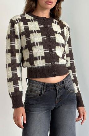 Motel Anzio Check Cardigan in Check Brown at Nordstrom Rack, Size Xx-Small