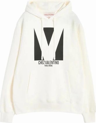Valentino Mens Valentino Chez Valentino Print Hoodie in White - Size: 36