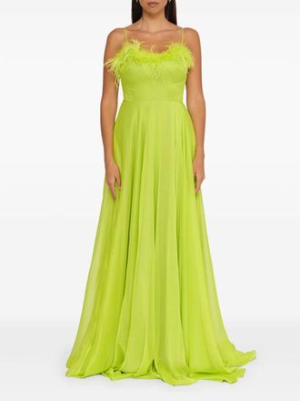 Forever Unique feather-trimmed slit maxi dress - women - Polyester - 46 - Green