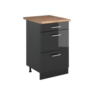 Vicco Mueble Bajo De Cocina R-line, Antracita Alto Brillo/antracita, 50 Cm Encimera Roble Dorado, Vicco