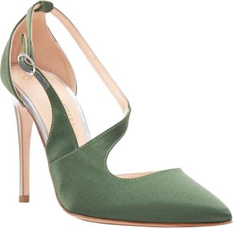 Rupert Sanderson Nanda Satin Dorsay Silver Heel Pointy Pumps