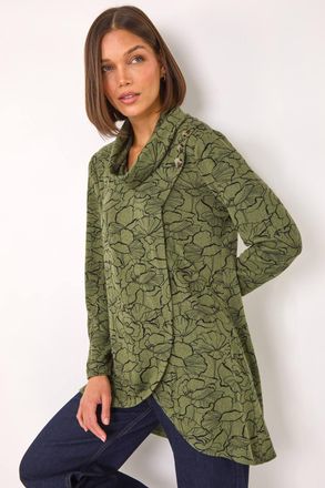 Roman Floral Print Cowl Neck Top