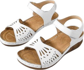Generic Womens Orthopedic Hollow-Out Summer Sandals Womens Arch Support Sandals Magic Paste Wedge Sandal Peep Toe Sport Sandal Easy Adjustable Walking Sliders