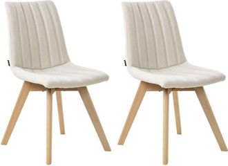 Beliani Beliani - Conjunto De 2 Sillas De Comedor Tela De Poli&eacute;ster Patas De Madera Maciza Clara Acolchado Respaldo Curvo Blanco Crema Calgary